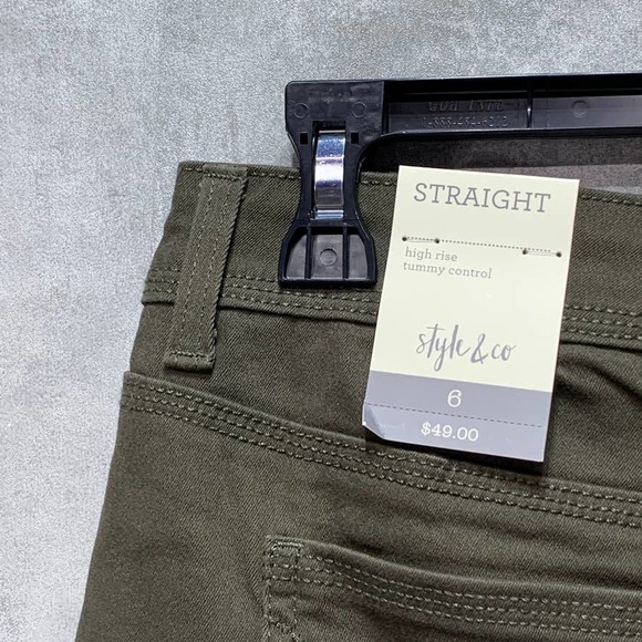 Style & Co Deep Moss Green Straight Leg High Rise - Picture 6 of 8